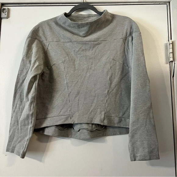 Les Lunes Gray Mock Neck Sweater Top Lightweight Organic Cotton Boxy Short Crop - Picture 1 of 7